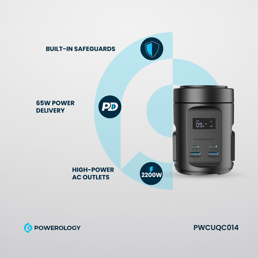 Powerology Magsafe Power Hub USB-C Power Delivery And USB-A QC 3.0 - PWCUQC014 - Black