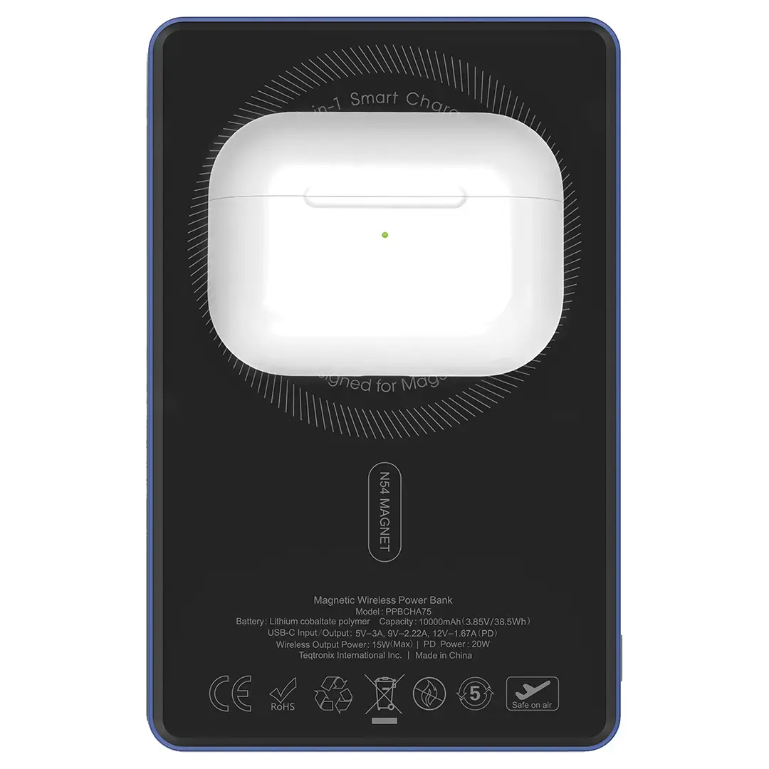 Powerology MagVolt 10000mAh Magnetic Power Bank - PPBCHA75BU - Blue