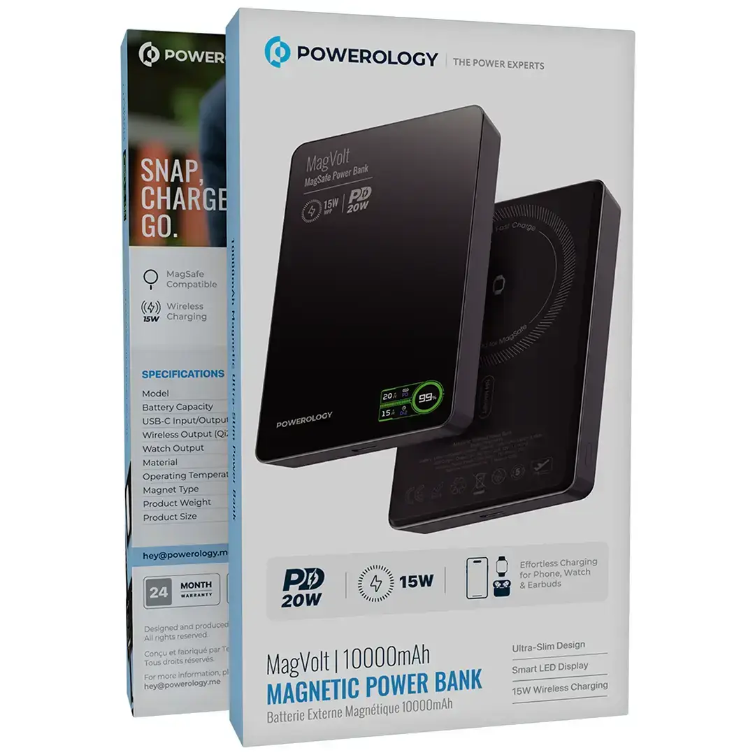 Powerology MagVolt 10000mAh Magnetic Power Bank - PPBCHA75BK - Black