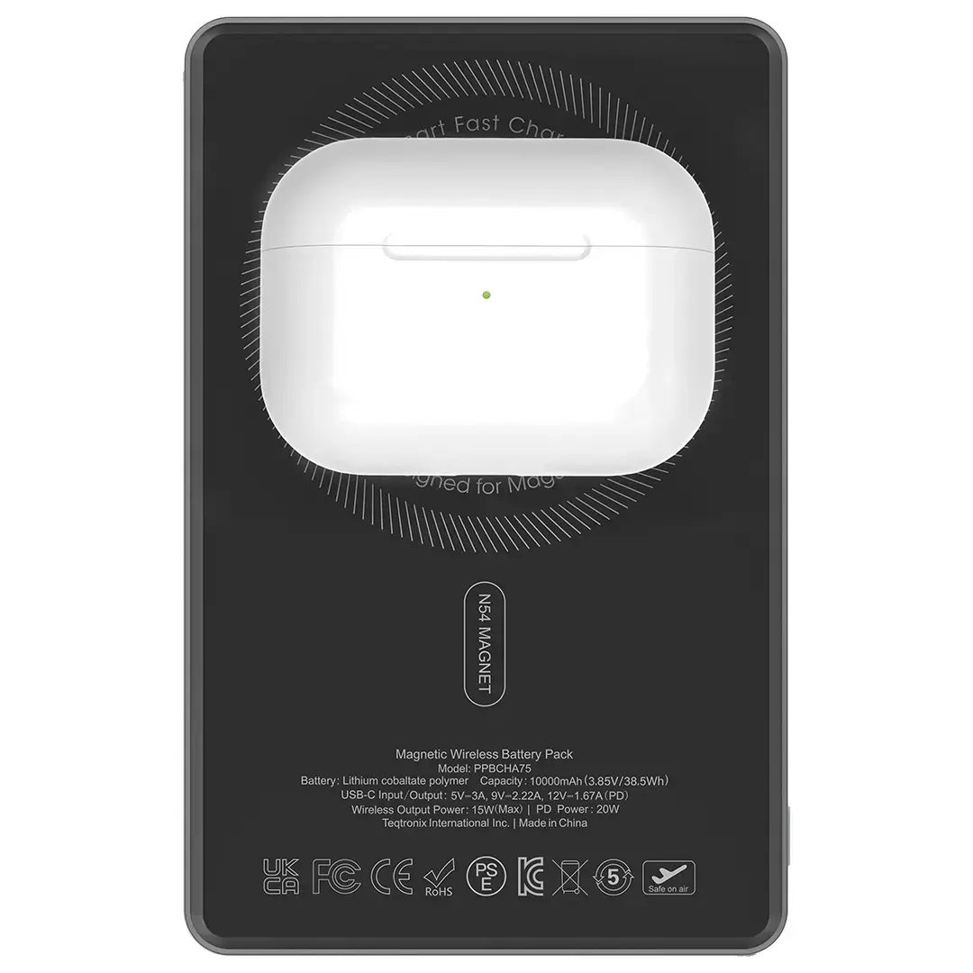 Powerology MagVolt 10000mAh Magnetic Power Bank - PPBCHA75BK - Black