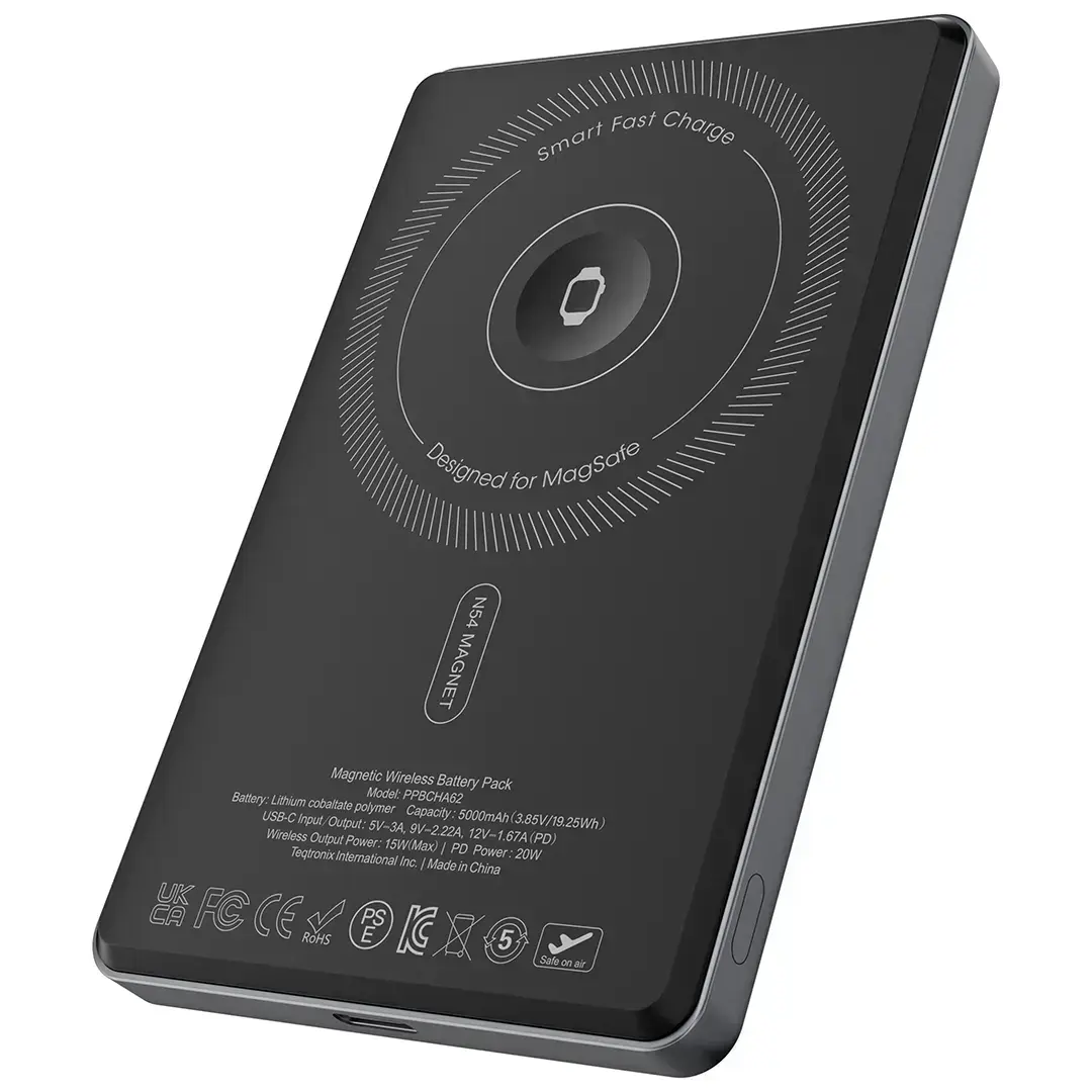 Powerology بنك طاقة مغناطيسي MagVolt بسعة 5000 مللي أمبير - PPBCHA62BK - أسود
