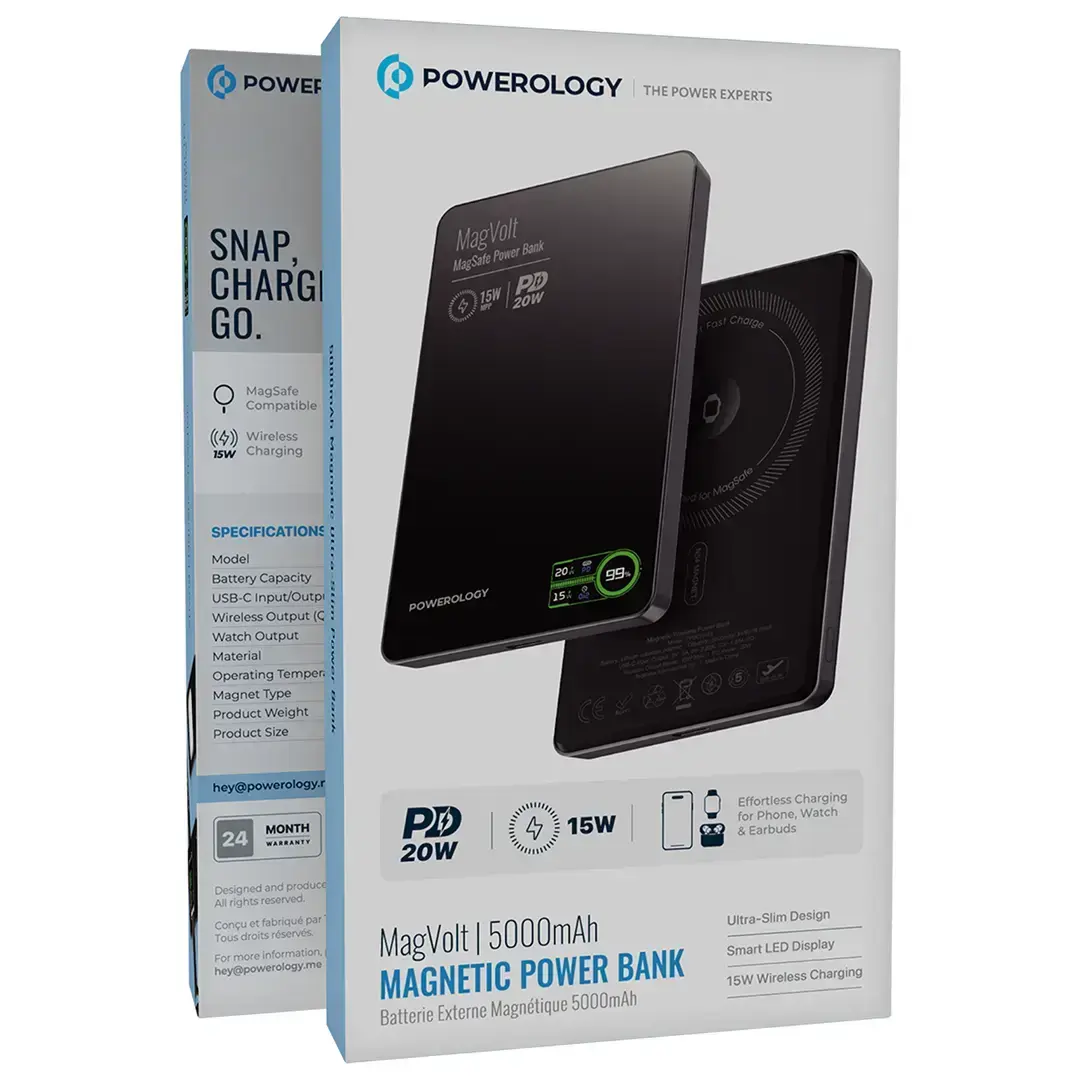 Powerology بنك طاقة مغناطيسي MagVolt بسعة 5000 مللي أمبير - PPBCHA62BK - أسود
