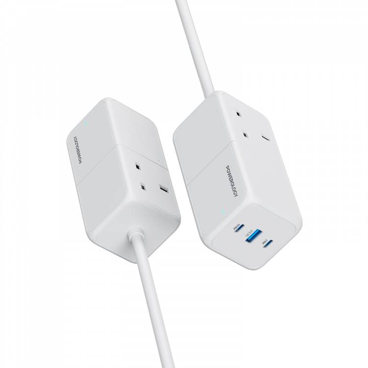 Powerology 65W Power Strip With Dual Power Sockets - PWPS65W-WH - White
