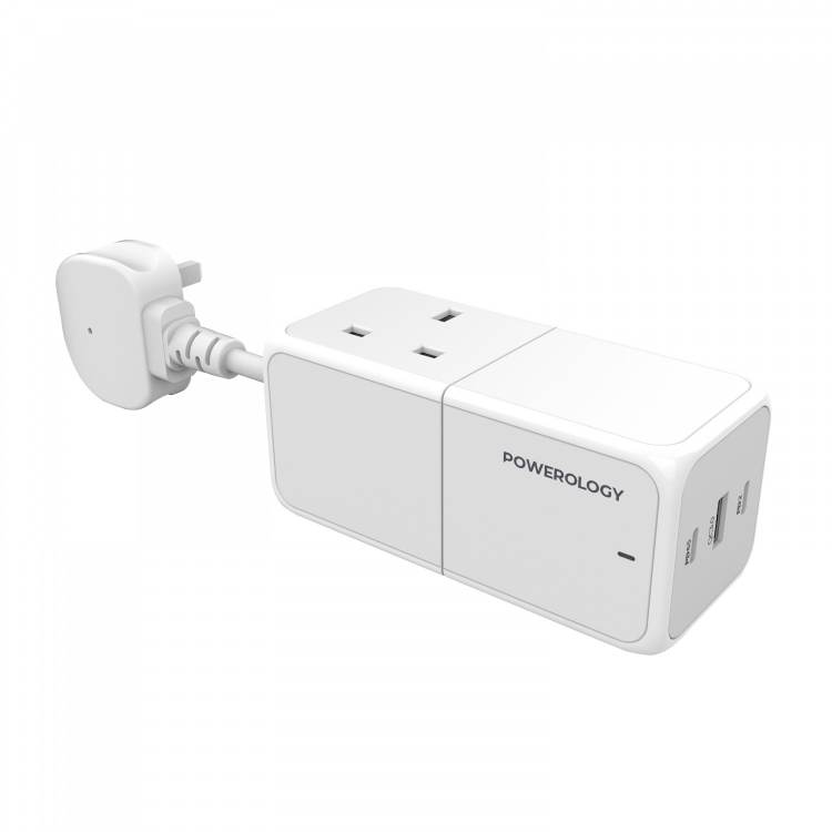 Powerology 65W Power Strip With Dual Power Sockets - PWPS65W-WH - White