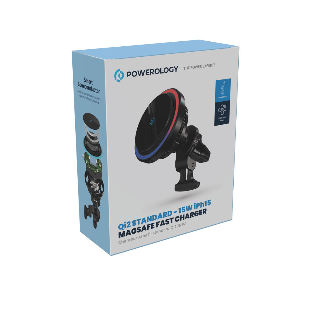 Powerology شاحن سريع ماج سيف بمعيار Qi2 - P15WMCPR - أسود