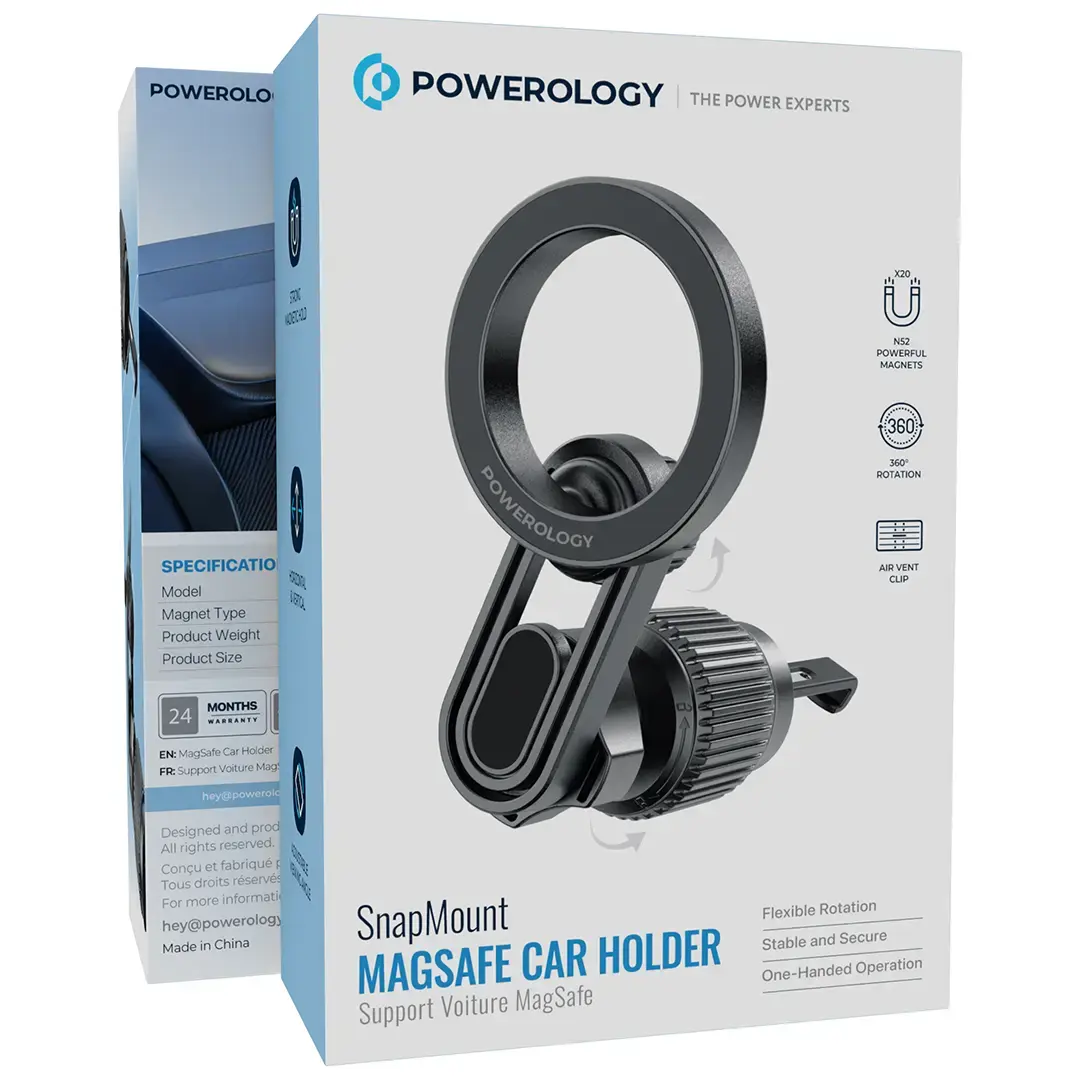 Powerology حامل سيارة SnapMount MagSafe - PWS6M09BK - أسود