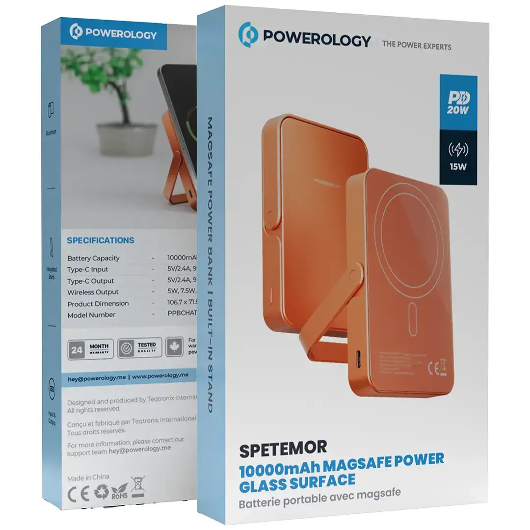Powerology Spetemor 10000mAh Magsafe Power Glass Surface PD 20W - PPBCHA36OG - Orange
