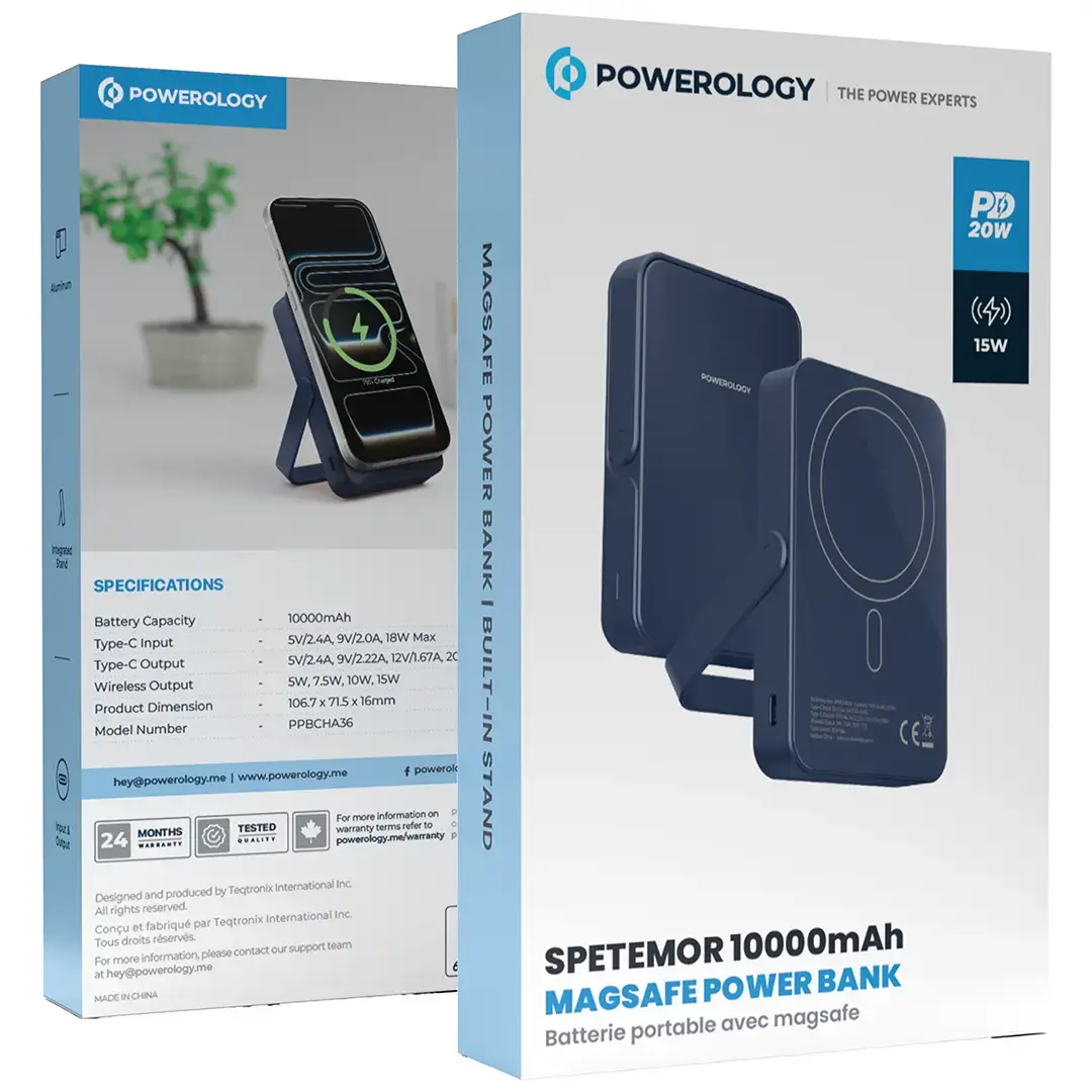 Powerology Spetemor 10000mAh Magsafe Power Glass Surface PD 20W - PPBCHA36BU - Blue