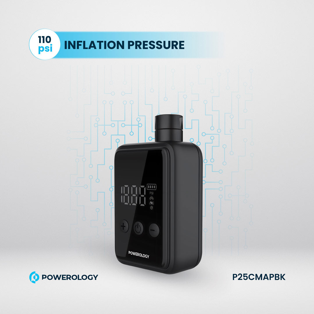 Powerology Super Compact Tire Inflator - P25CMAPBK - Black