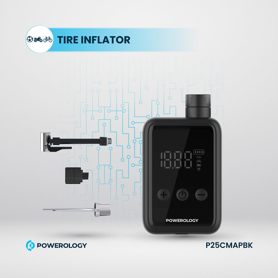 Powerology Super Compact Tire Inflator - P25CMAPBK - Black
