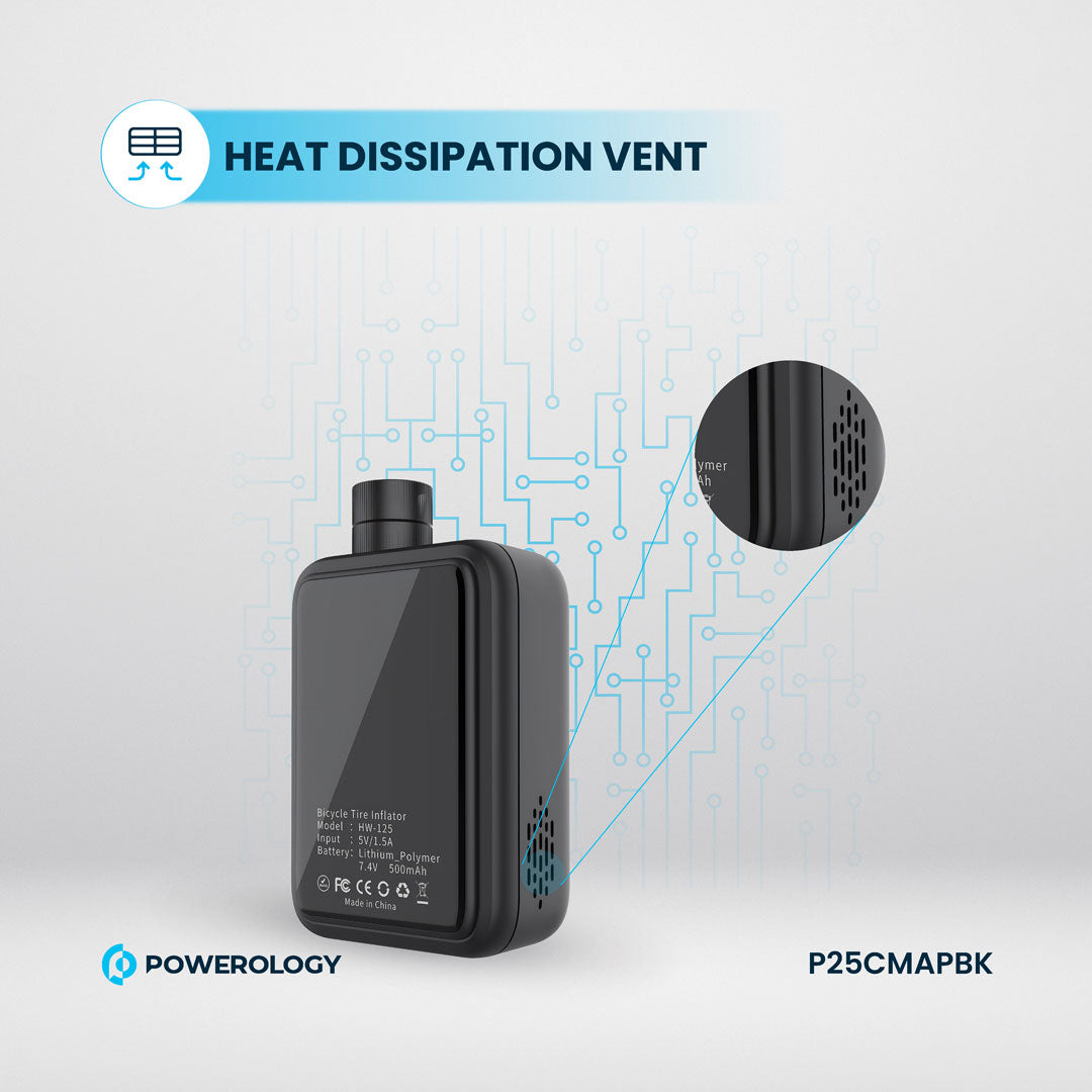 Powerology Super Compact Tire Inflator - P25CMAPBK - Black