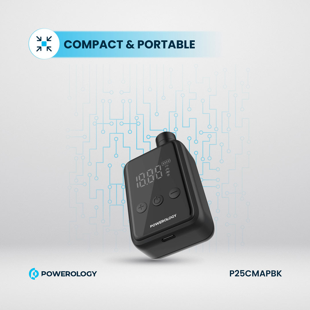 Powerology Super Compact Tire Inflator - P25CMAPBK - Black