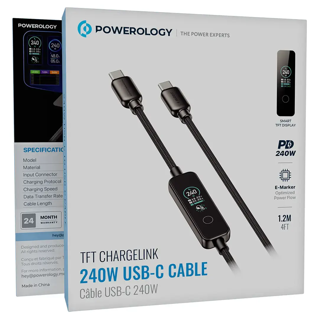 Powerology كابل TFT Chargelink USB-C بقوة 240 واط - PCABCM0121BK - أسود