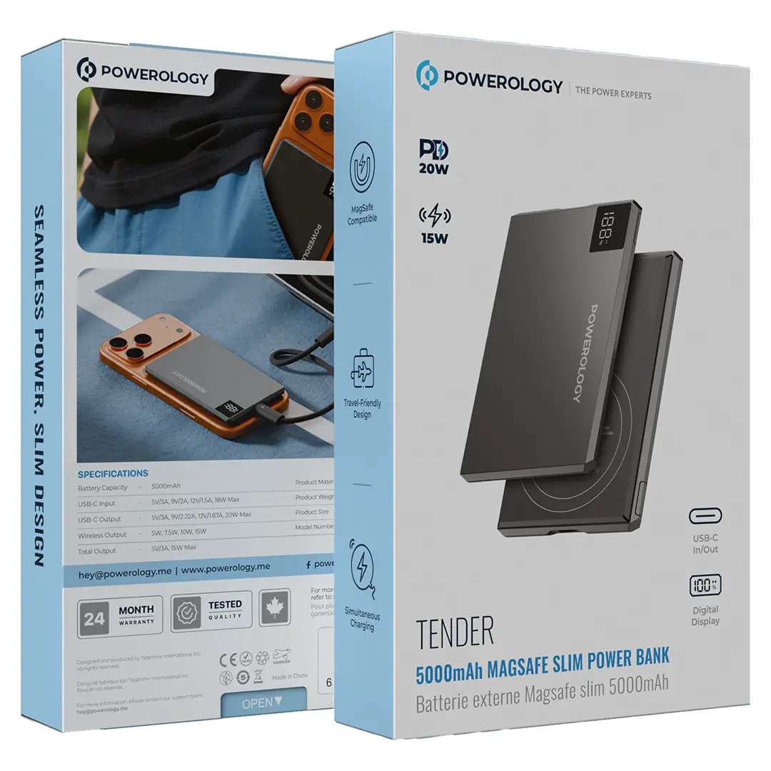 Powerology Tender 5000mAh MagSafe Slim Power Bank - Gray