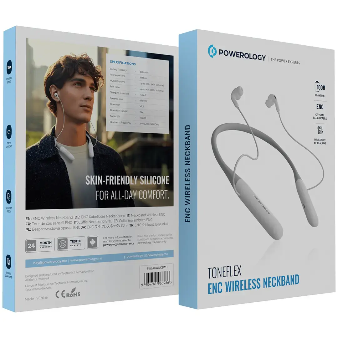 Powerology طوق رقبة لاسلكي Toneflex ENC - PWLAUWNKBWH - أبيض