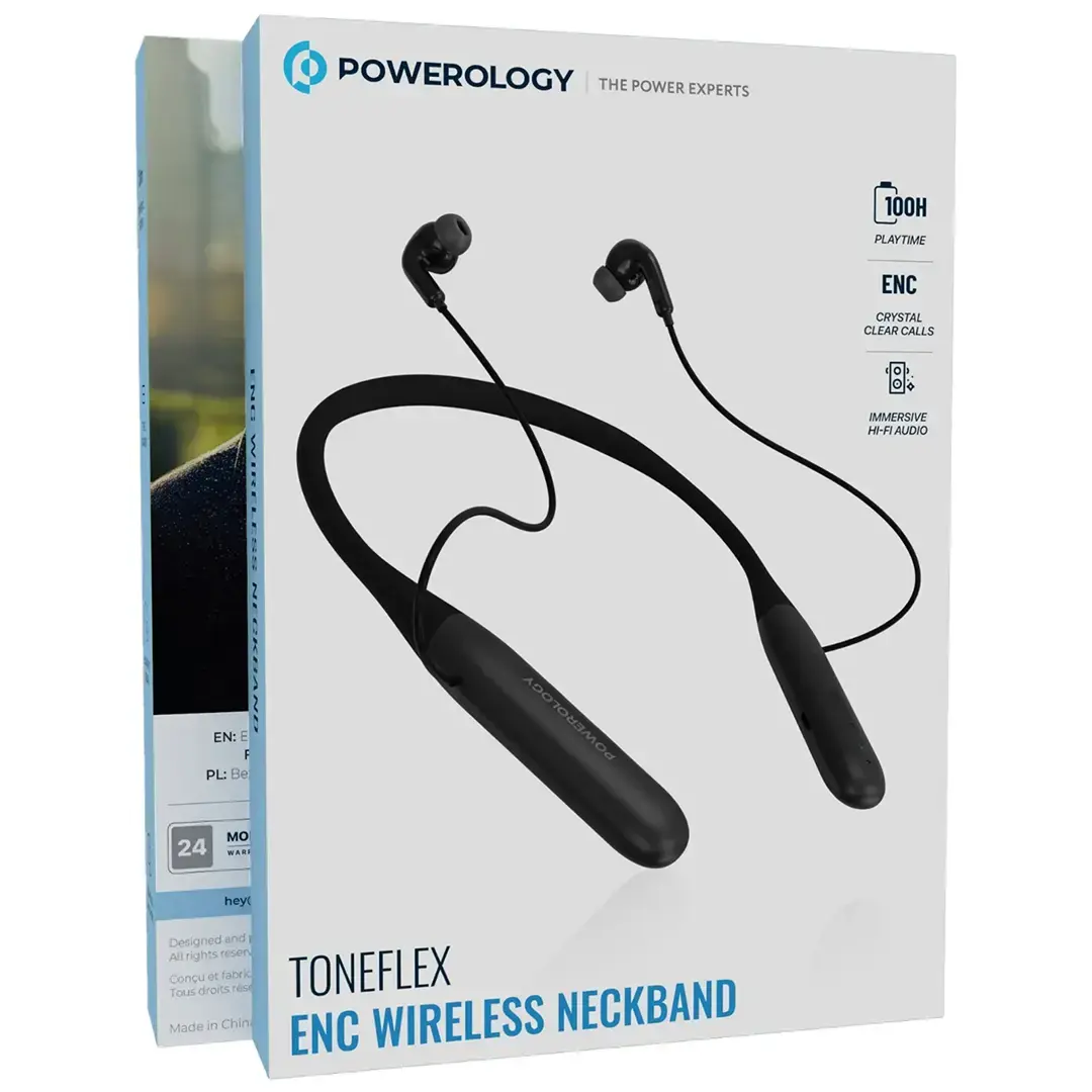 Powerology Toneflex ENC Wireless Neckband - PWLAUWNKBBK - Black