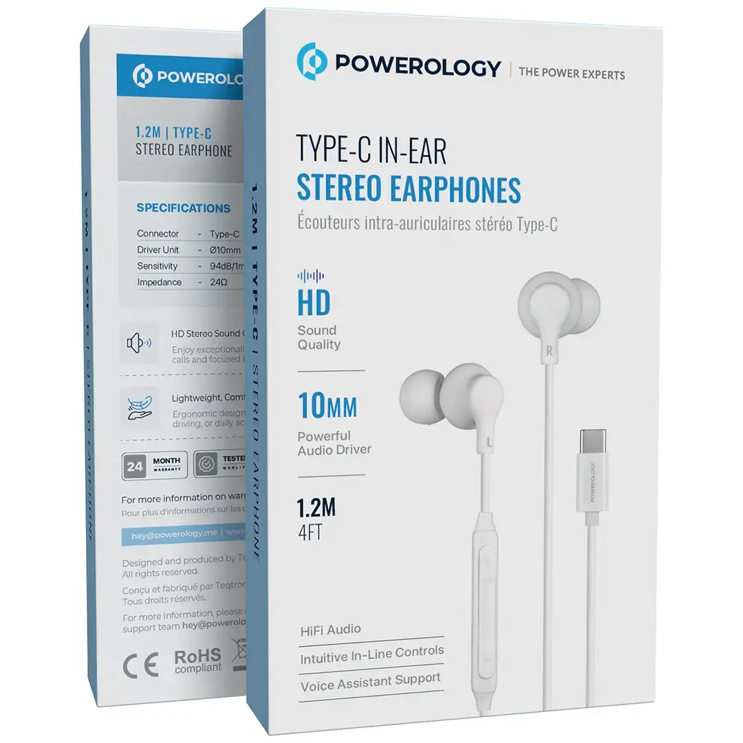 Powerology Type-C In-Ear Stereo Earphones - PWEPHCR28WH - White