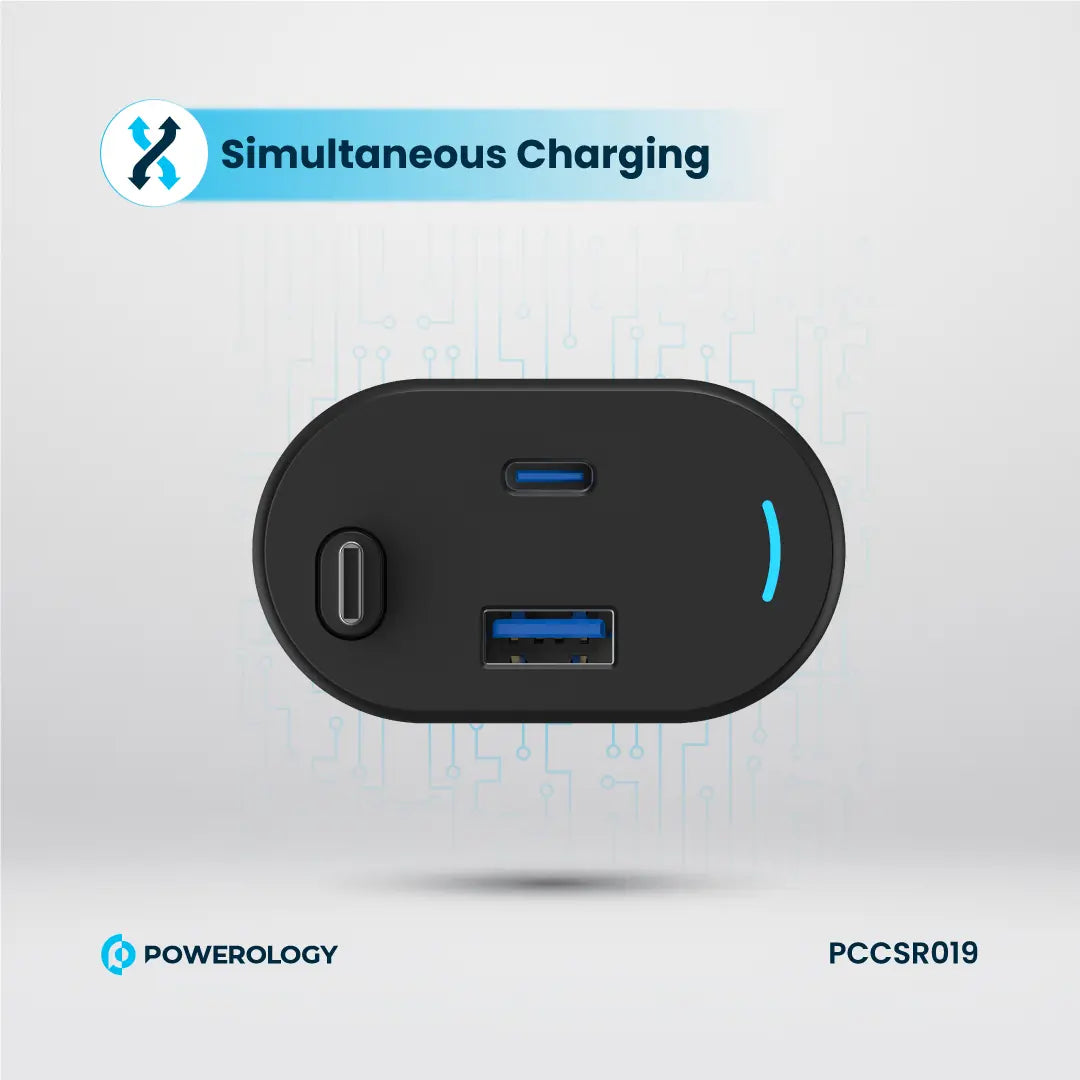 Powerology Type-C Retractable Car Charger - PCCSR019 - Black