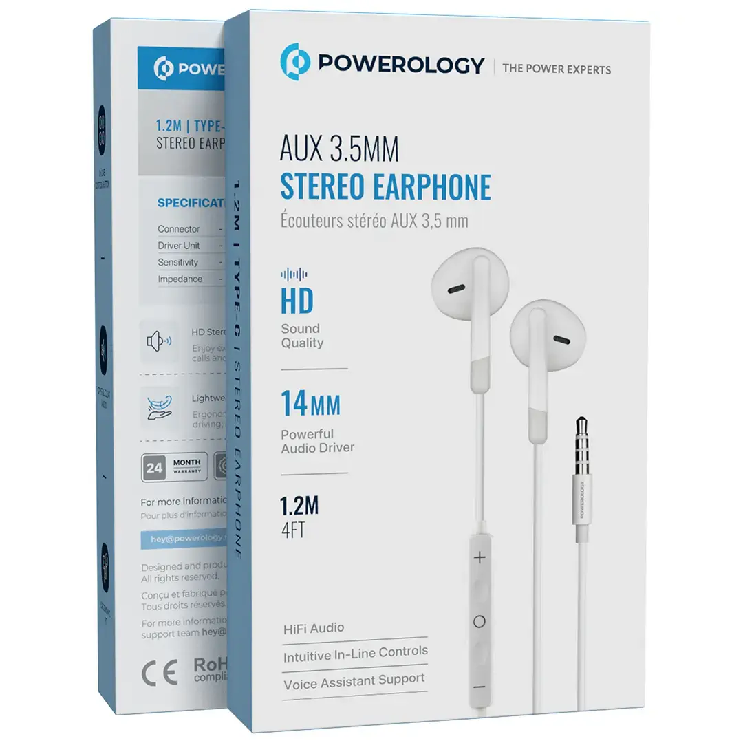 Powerology Type-C Stereo Earphones - PWEPHCR17WH - White