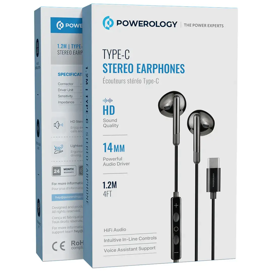 Powerology سماعات أذن ستيريو من النوع C - PWEPHCR17BK - أسود