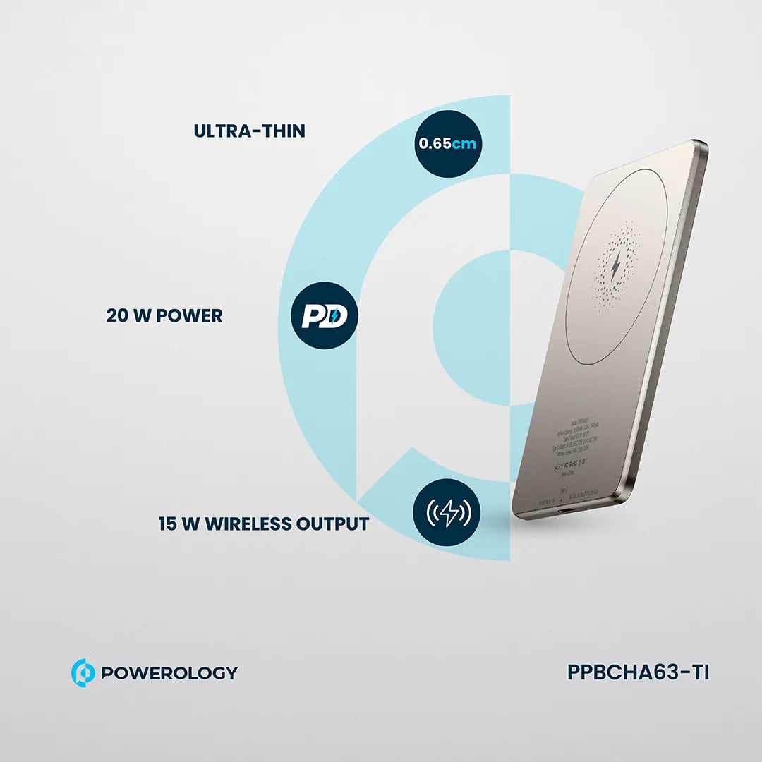 Powerology Ultra-Thin 5000mAh MagSafe Power Bank - PPBCHA63-TI - Titanium
