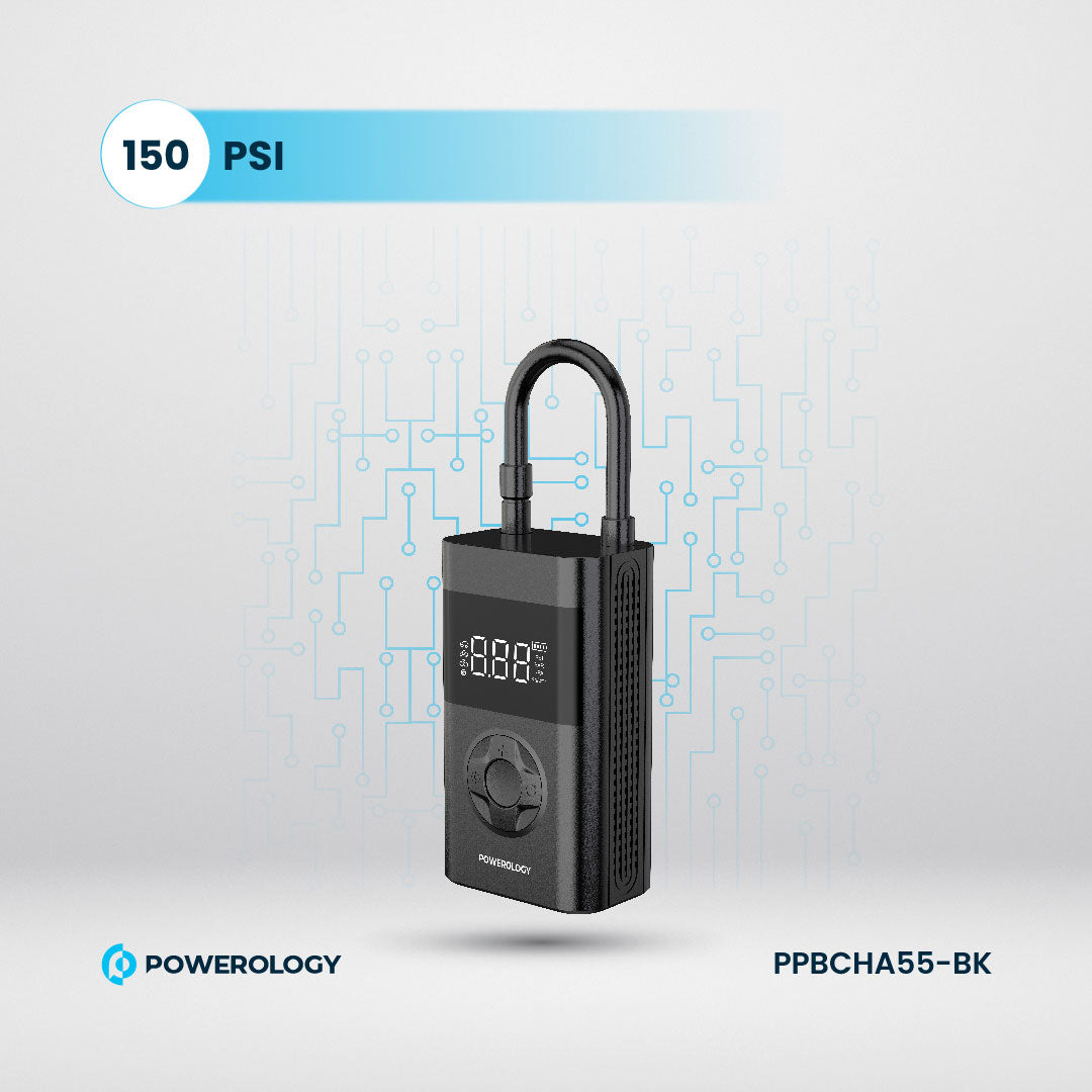 Powerology Ultra Portable Air Compressor Power Bank - PPBCHA55-BK - Black