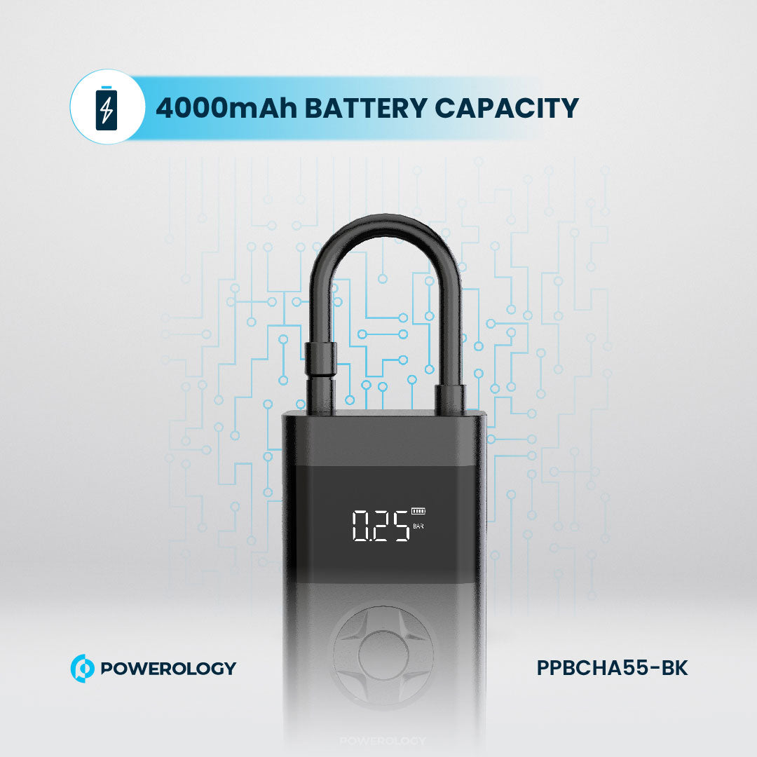 Powerology Ultra Portable Air Compressor Power Bank - PPBCHA55-BK - Black