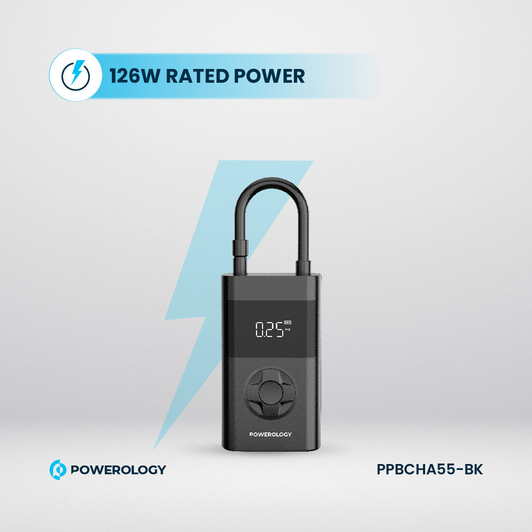 Powerology Ultra Portable Air Compressor Power Bank - PPBCHA55-BK - Black
