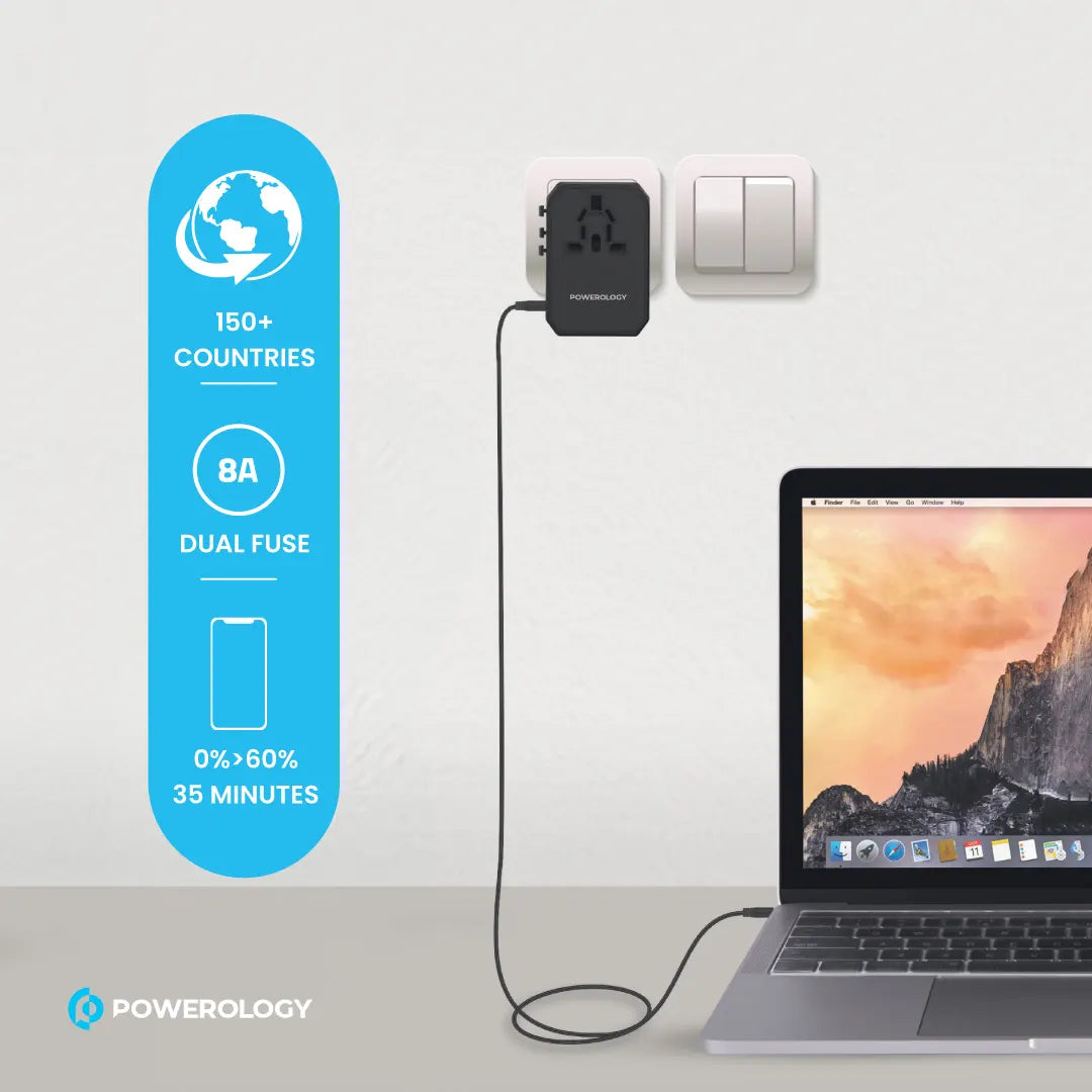 Powerology Universal Multi-Port Travel Charger - P45PDUTVBK - Black