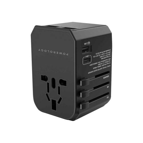 Powerology Universal Multi-Port Travel Charger - P45PDUTVBK - Black