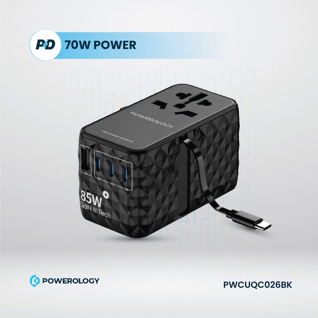 Powerology Universal GaN 85W Super Charger retractable cable