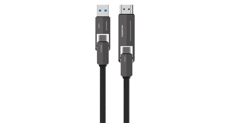 Powerology Vion كابل شحن ونقل بيانات 4 في 1 - أسود