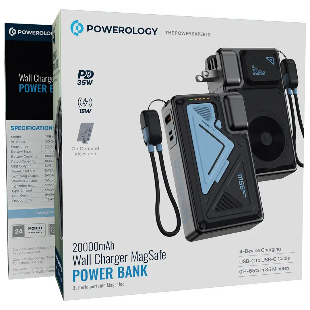 Powerology Wall Charger MagSafe Power Bank 20000mAh PD 35W - PPBMH104BK - Black
