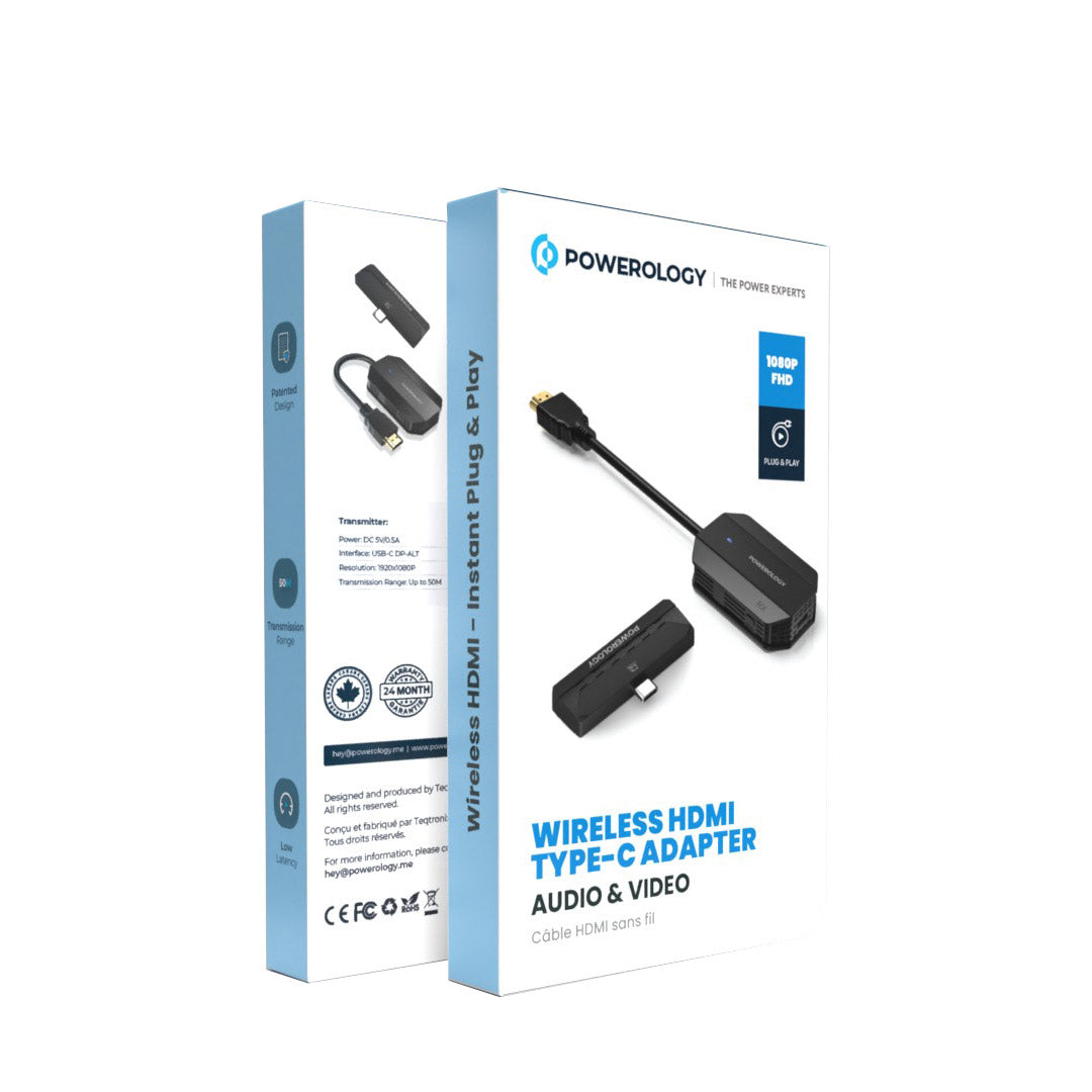 Powerology محول HDMI لاسلكي من النوع C للصوت والفيديو - PHDMACBK - أسود