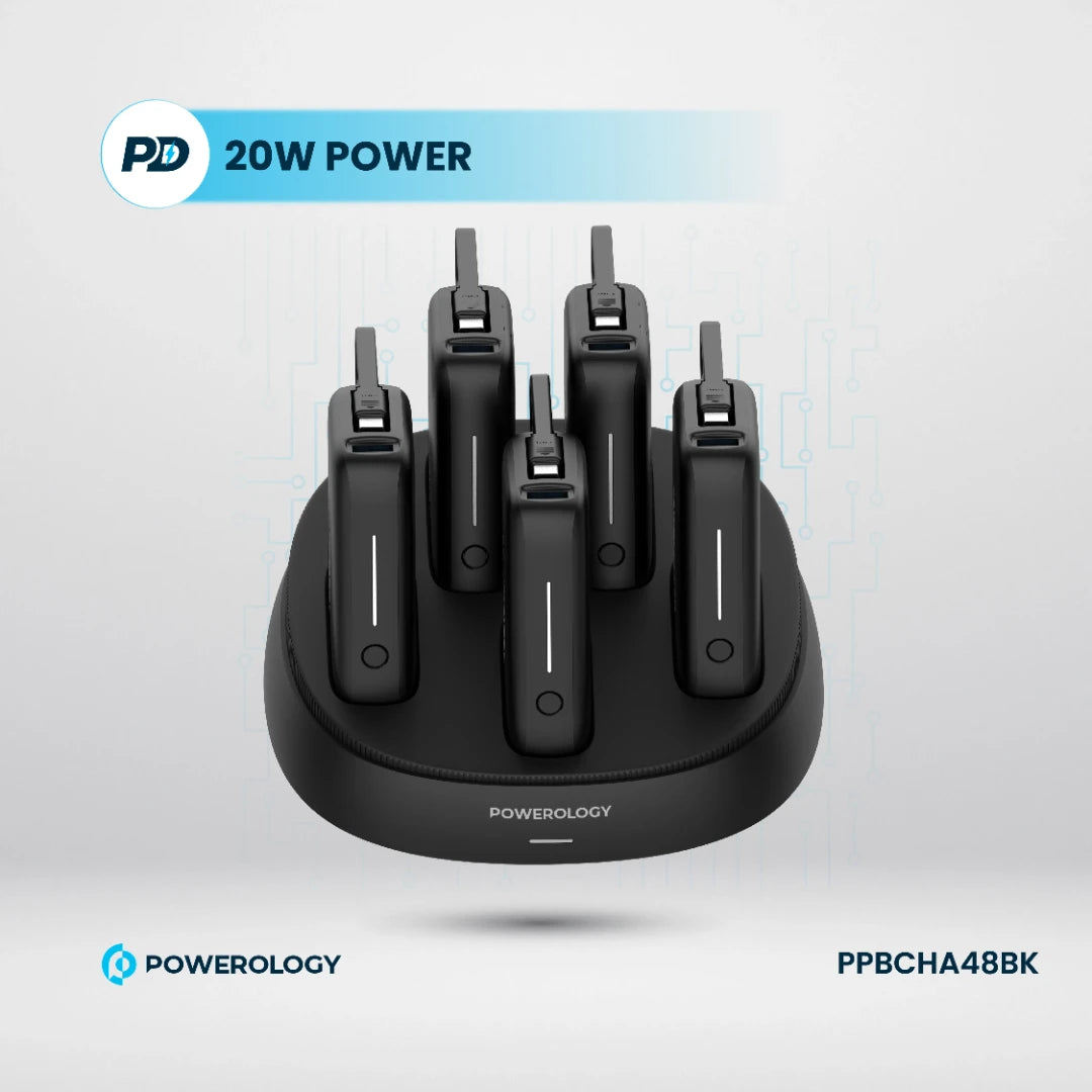 Powerology ×5 10000mAh Power Bank Station - PPBCHA48BK - Black