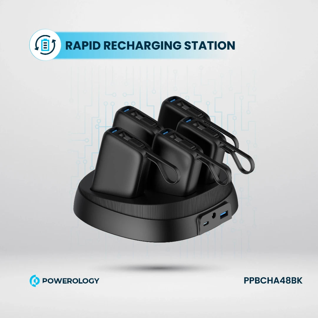 Powerology ×5 10000mAh Power Bank Station - PPBCHA48BK - Black