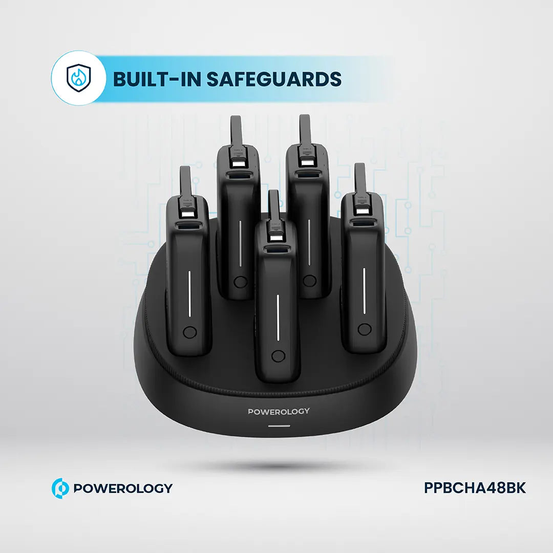Powerology ×5 10000mAh Power Bank Station - PPBCHA48BK - Black