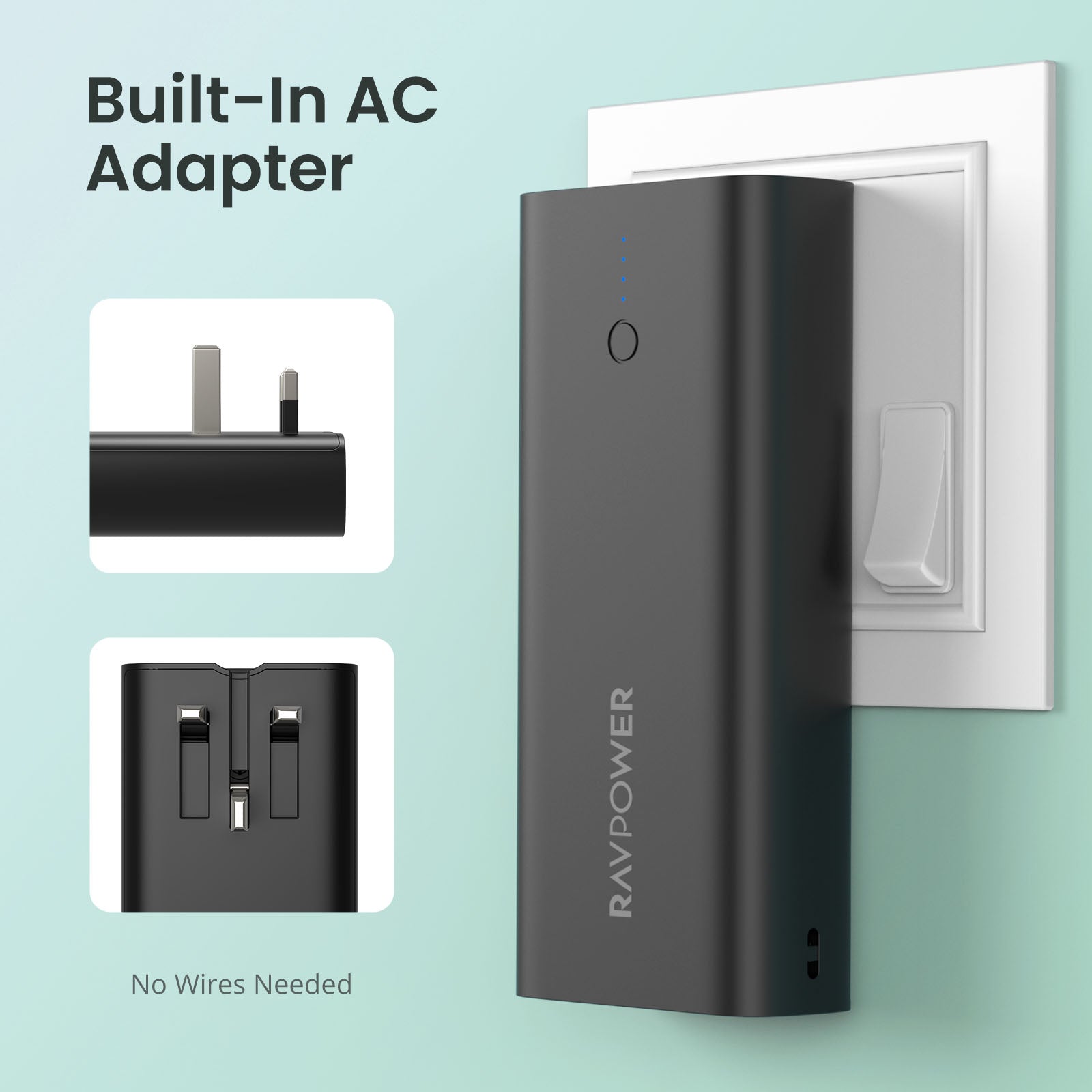 RAVPower 10000mAh 20W 3-Ports With Power Bank UK Plug - RP243