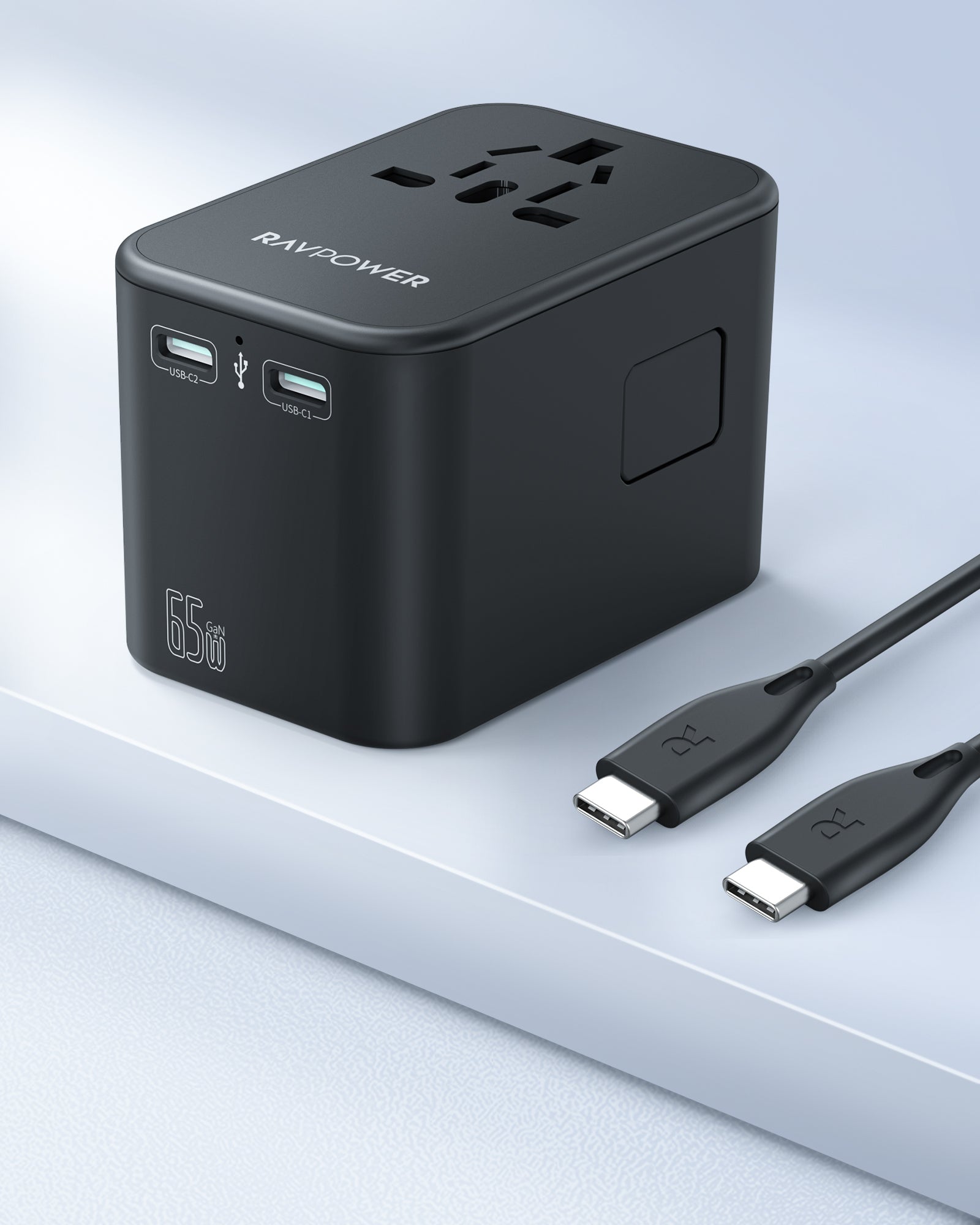 RAVPower PD PIONEER 65w 3-port Travel Charger with 100W C-C Cable black - PC1035