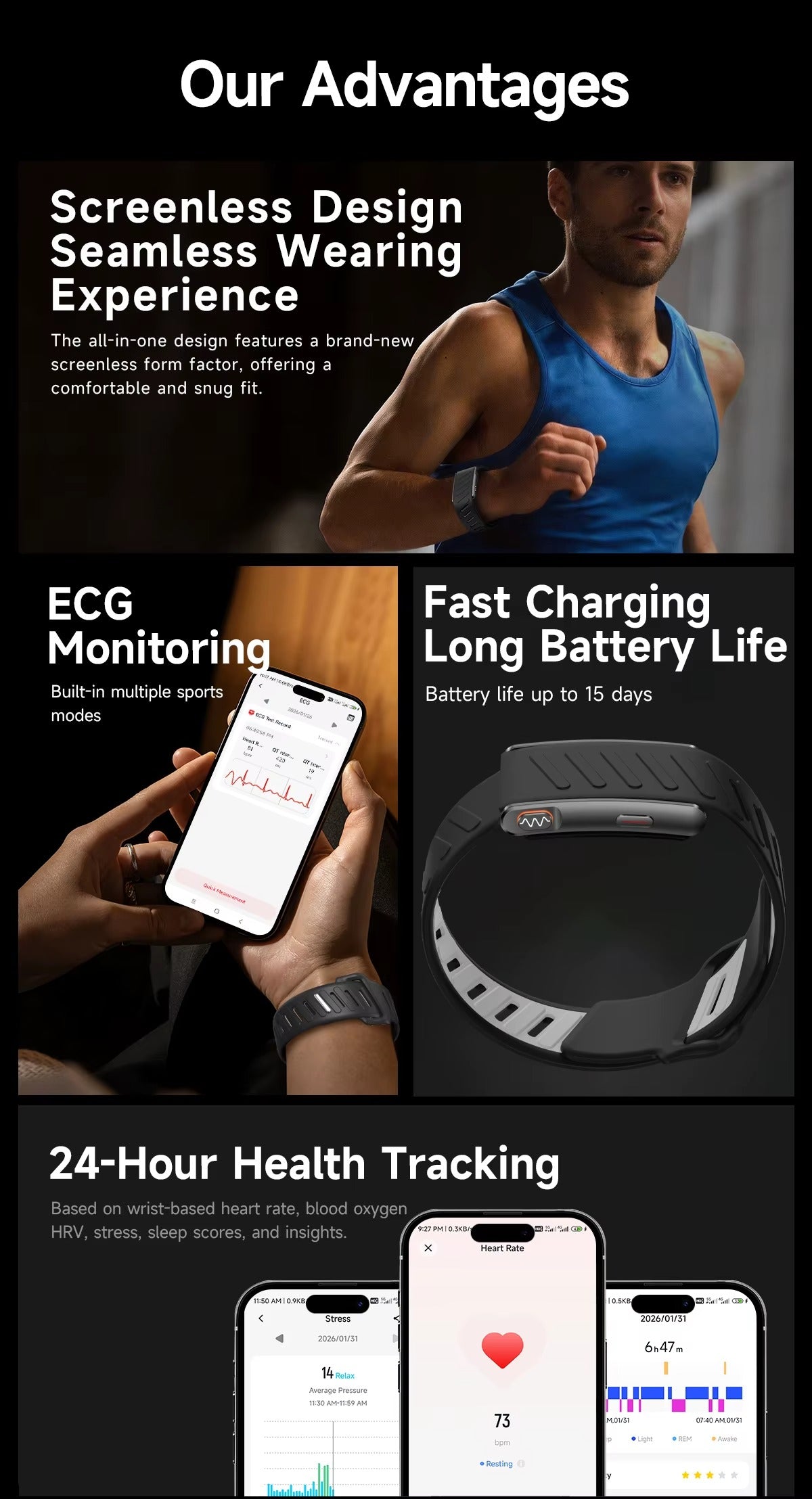 سوار Trackfit Ultra الذكية لتتبع اللياقة البدنية والصحة العامة - اللون الوردي
