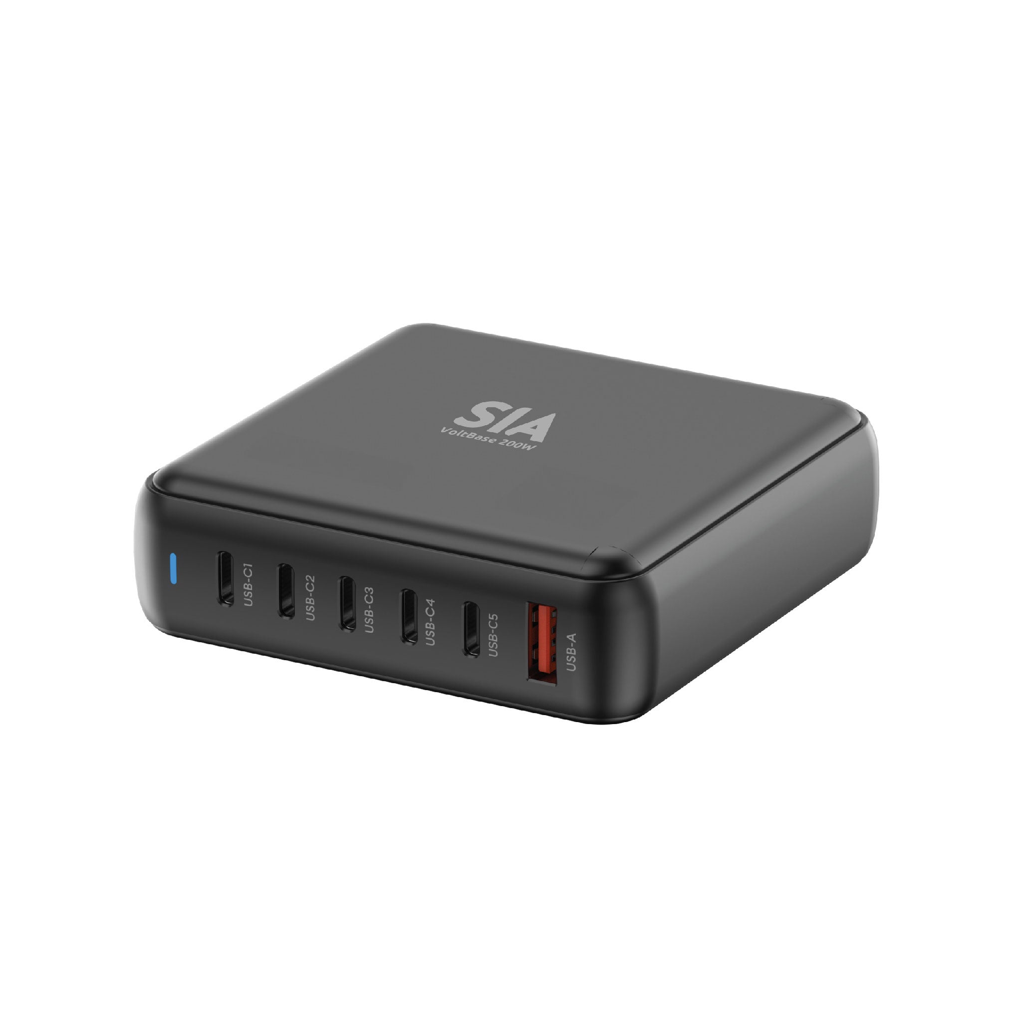 SIA desktop charger GAN PD/PPS/QC 200W WITH 5 TPYE-C PORTS AND 1 USB-A PORT BLACK -UK - SIVB200WUK