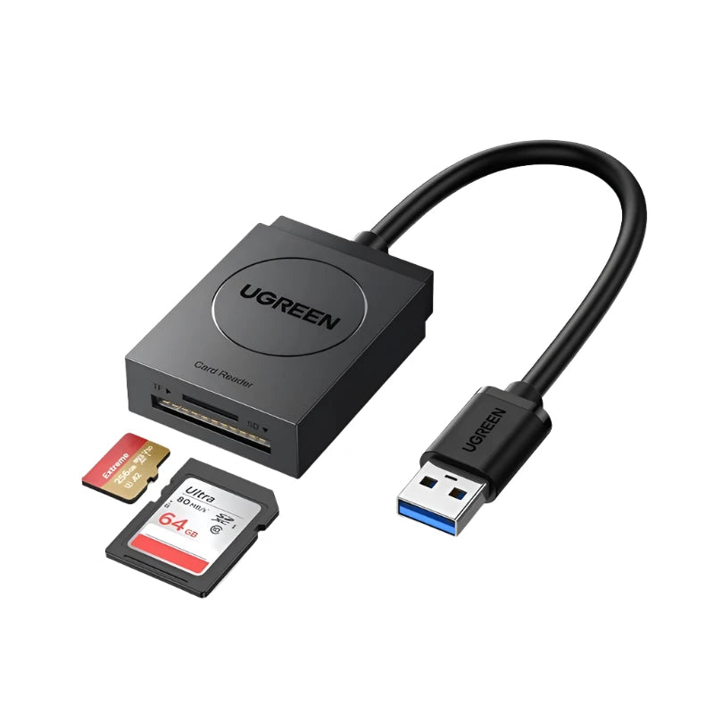 UGREEN قارئ بطاقات USB 3.0 لفتحتي TF وSD أسود - CR127