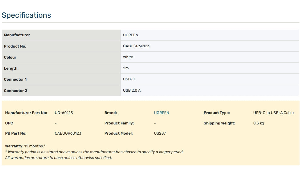 UGREEN كابل USB-A إلى USB-C بطلاء نيكل 1.5 متر (أبيض) 18 واط - US287