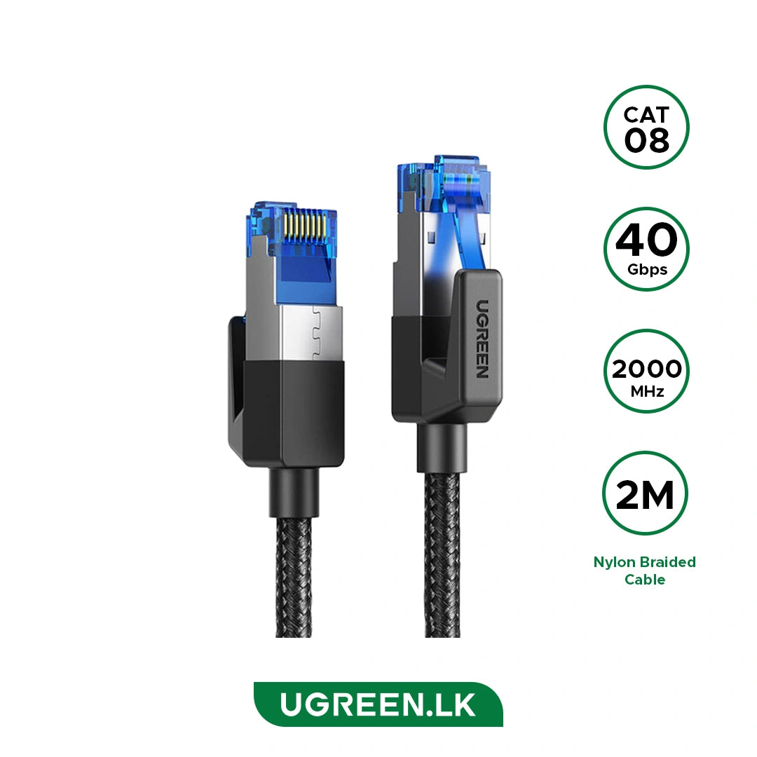 UGREEN كابل CAT8 محمي، دائري، مضفر، بمقابس معيارية، طوله 2 متر - NW153