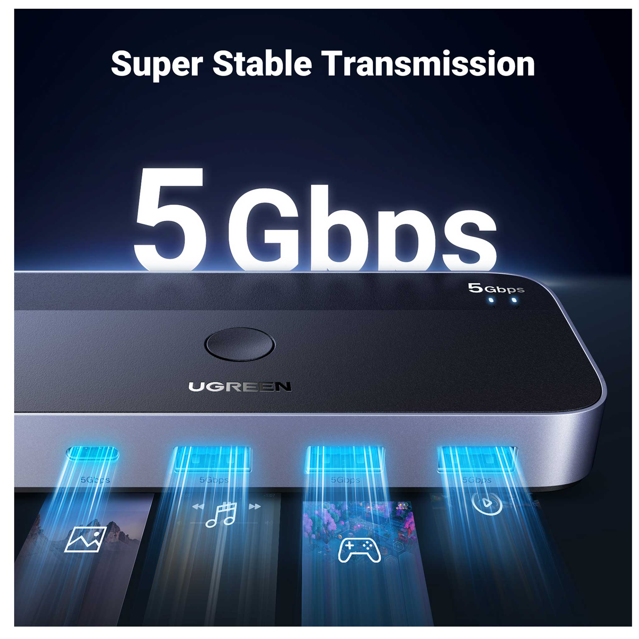 UGREEN مفتاح مشاركة USB 3.0، مدخلان وأربعة مخارج - CM662