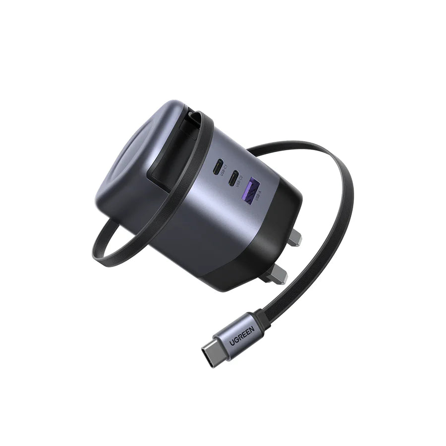 UGREEN 100W GaN Fast Charger with Retractable Cable (3-port) (Space Gray) - X616