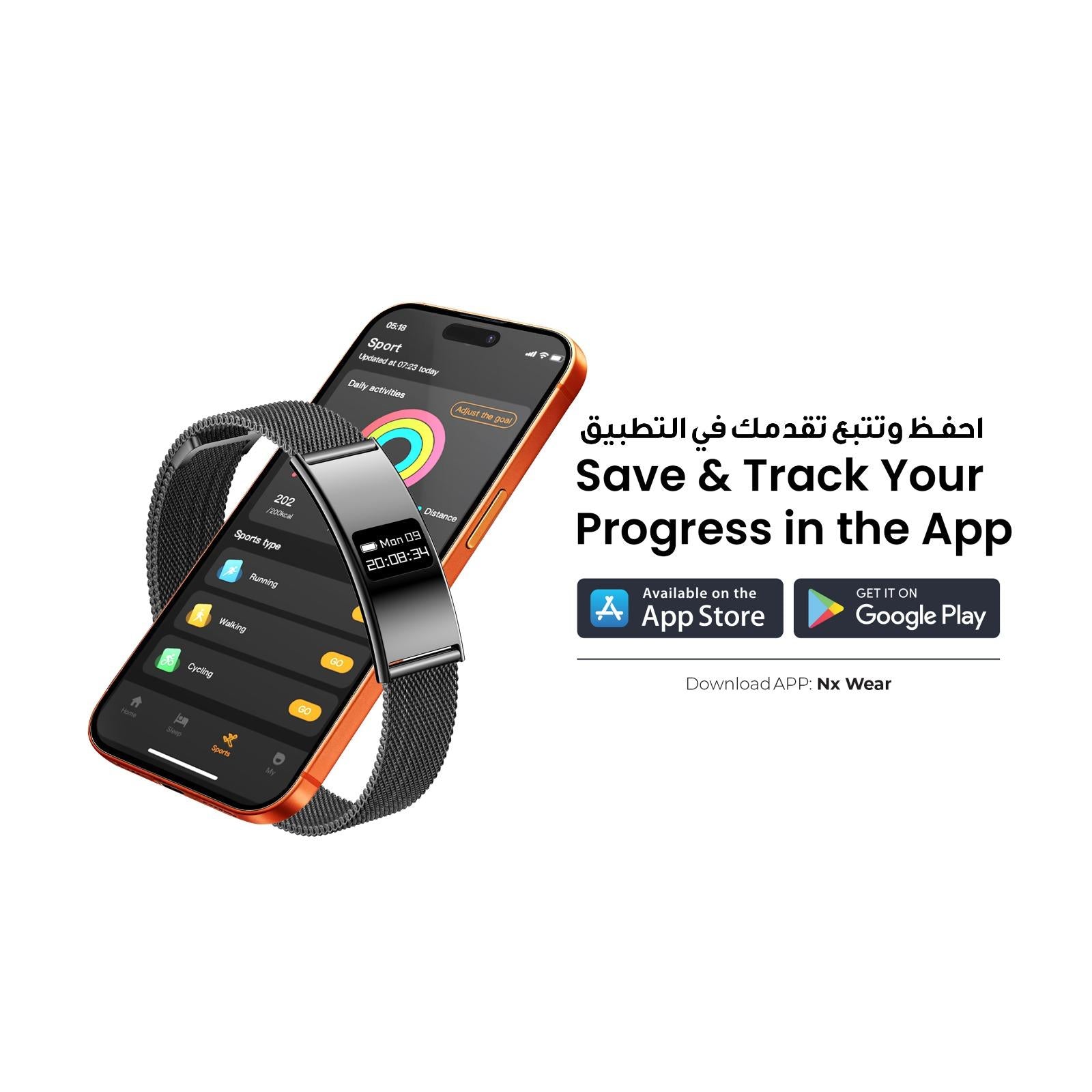 Porodo سوار ذكي Trackfit Plus لمتابعة اللياقة البدنية بواسطة تطبيق محترف - PDB8BK