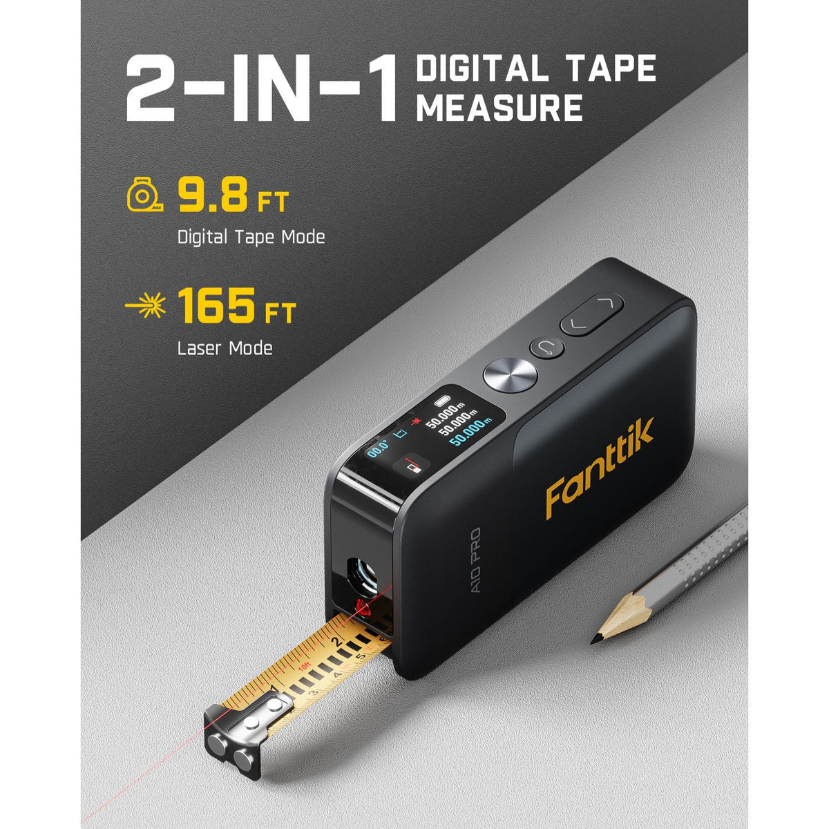 Fanttik A10 Pro جهاز قياس رقمي 2 في 1 بشريط ومؤشر ليزر - أسود
