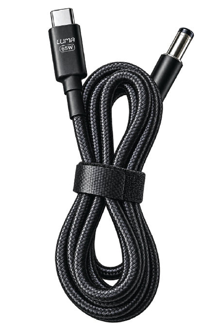 Luma كابل USB Type-C 3.1 PD مضفر إلى مقبس DC بحجم 5.5 مم - خرج 12 فولت 5 أمبير بطول 1.2 متر 100 واط مع E-Mark - أسود