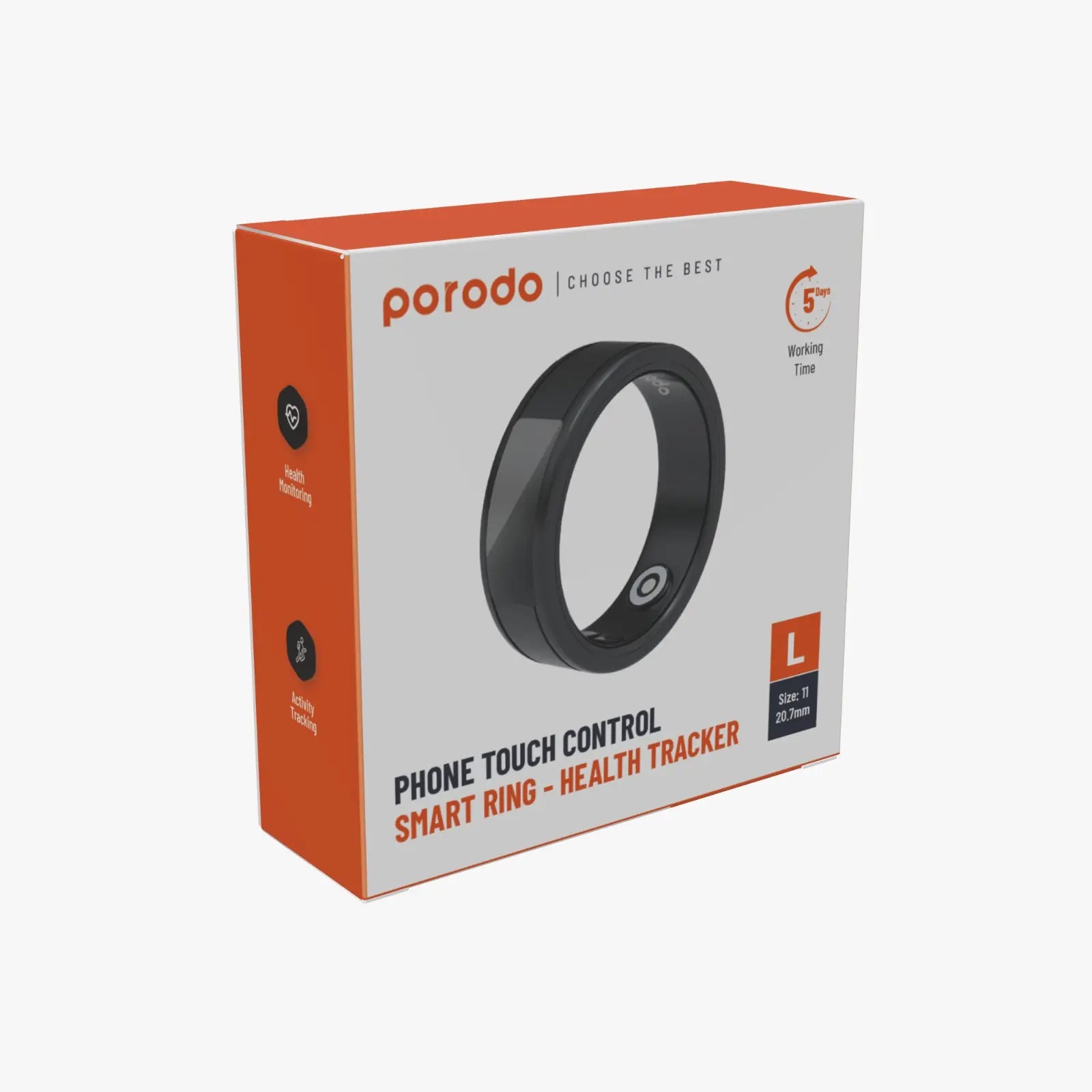 Porodo Phone Touch Control Smart Ring-Health Tracker M 19.1mm - PD-SRT9-BK